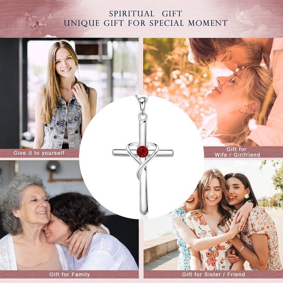AmorAime 925 Sterling Silver Cross Necklace for Women Men 5A CZ Birthsto… - Picture 15 of 16